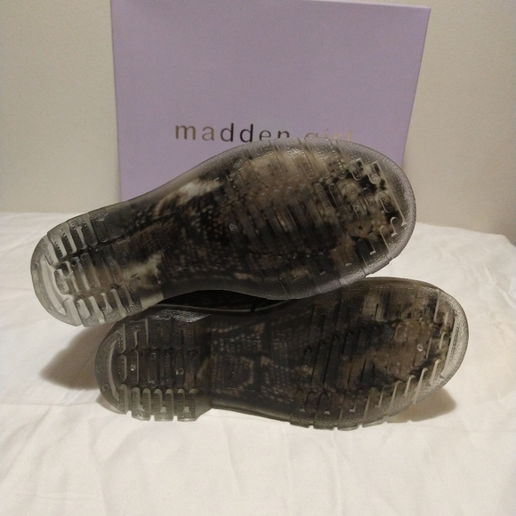 Madden Girl Snake Skin Rubber Rain Combat Boots - Picture 5 of 11